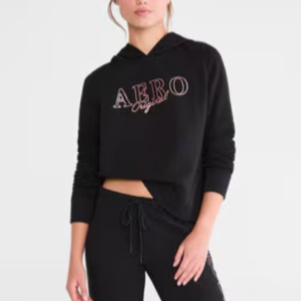 Aeropostale Black Original Pink Foil Pullover Hoodie Size XL NWT